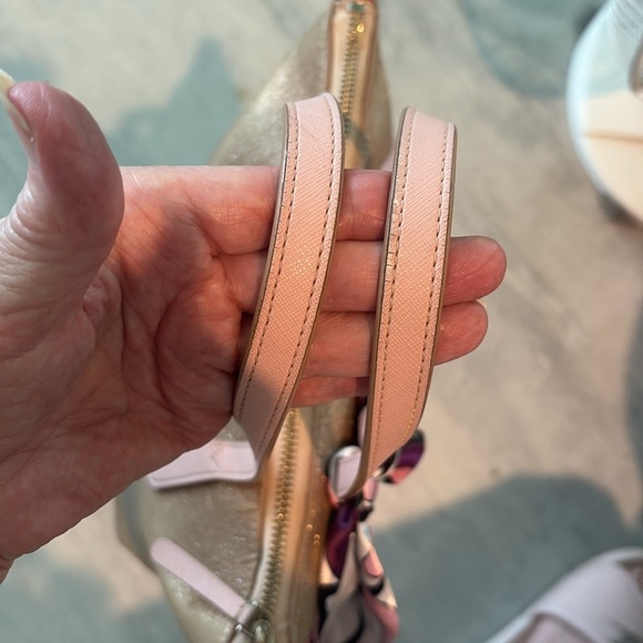 Kate Spade  Glitter satchel  leather gold glitter  pink handles  Sweet  GUC - Picture 14 of 17